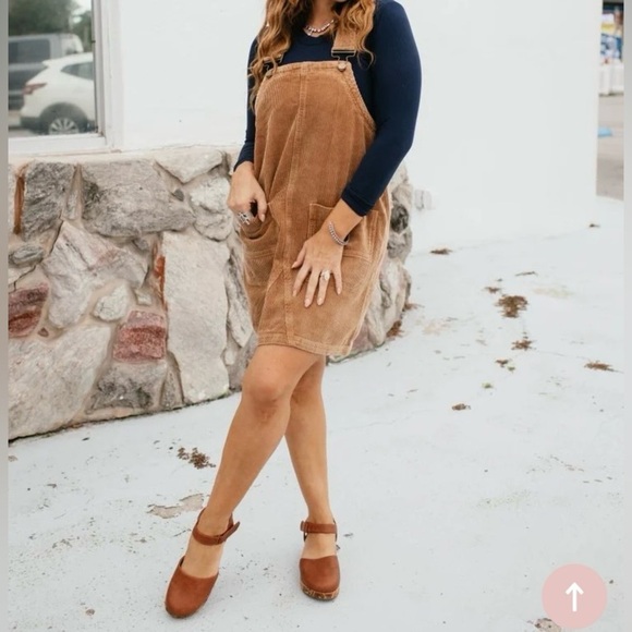 Umgee Dresses & Skirts - Umgee Tan Corduroy Overall Dress